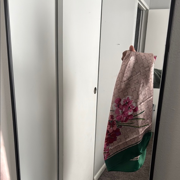 Floral Silk Scarf with Green Border - Picture 6 of 6